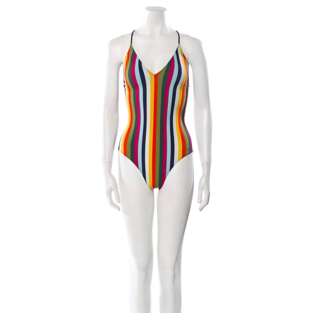 Tory Burch Soul Stripe One-Piece Swimsuit Rainbow Stripe size S